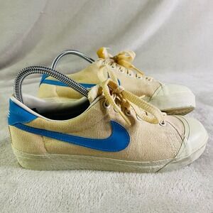 Vintage Nike Shoes Mens Size 7.5 Tan Blue Blazer All Court Canvas Sneaker 1980s